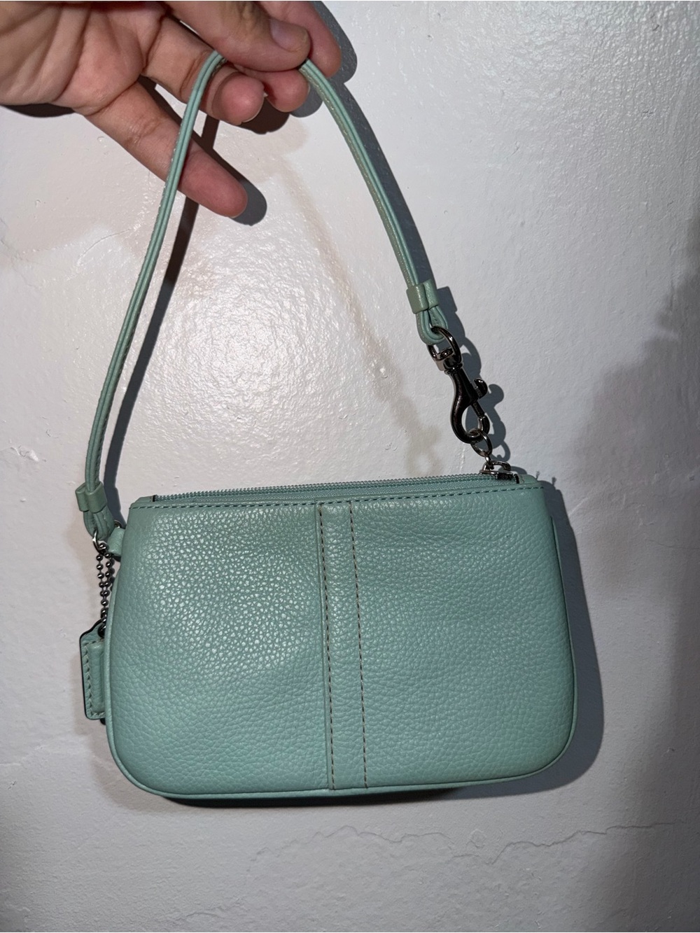 Coach Mint Green Leather Wristlet Bag